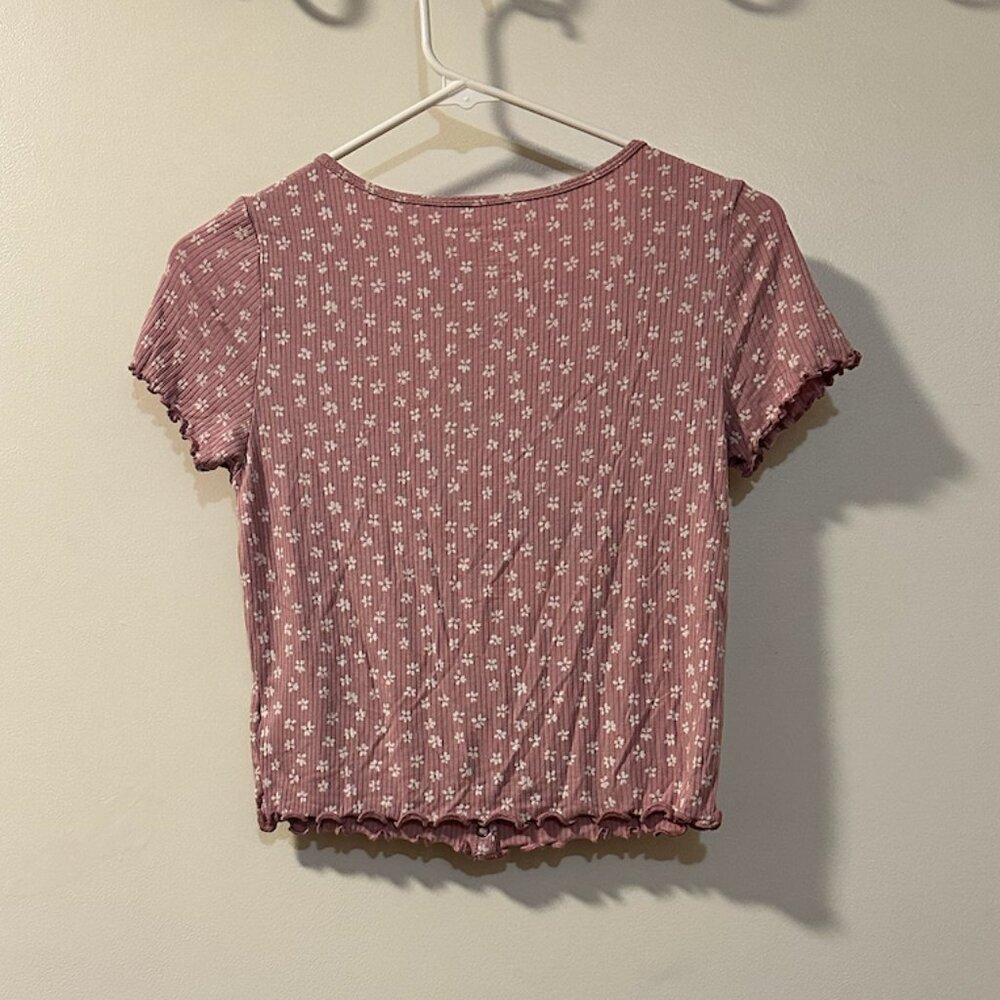 Pink Flowered Rib Knit Crop Top - Picture 2 of 2